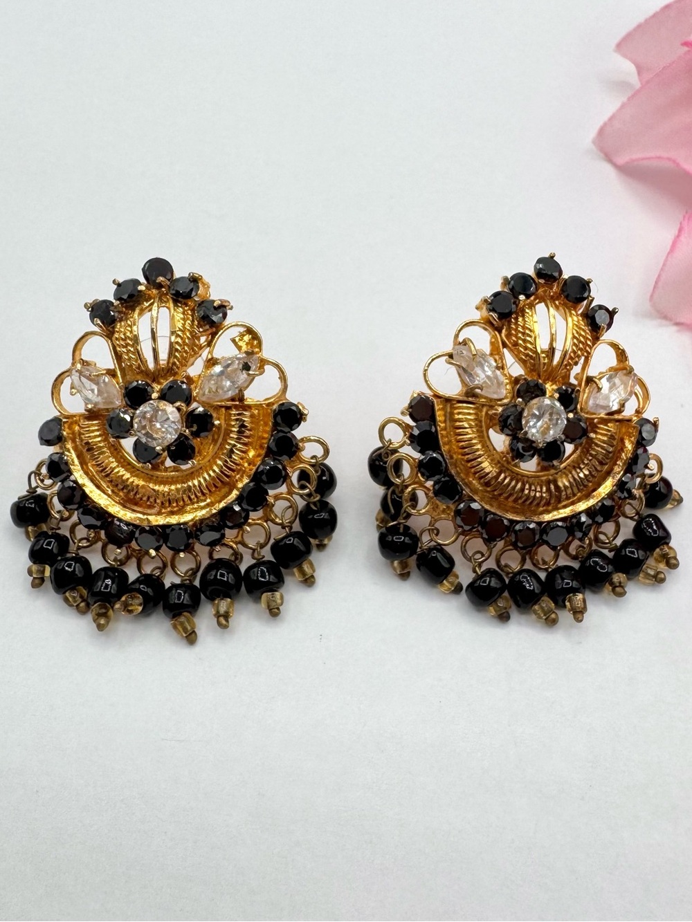 Cubic Zirconia Bollywood Earrings Indian Wedding Jewelry Ornate Opulent Ethnic